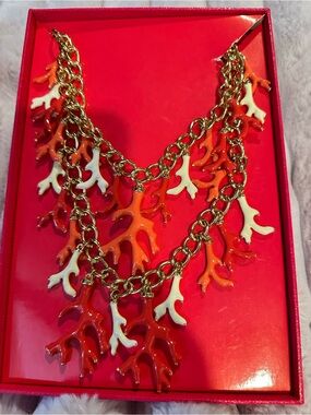 Lilly Pulitzer Gold Chain Necklace with Red, Orange & Cream Coral Charms 2016